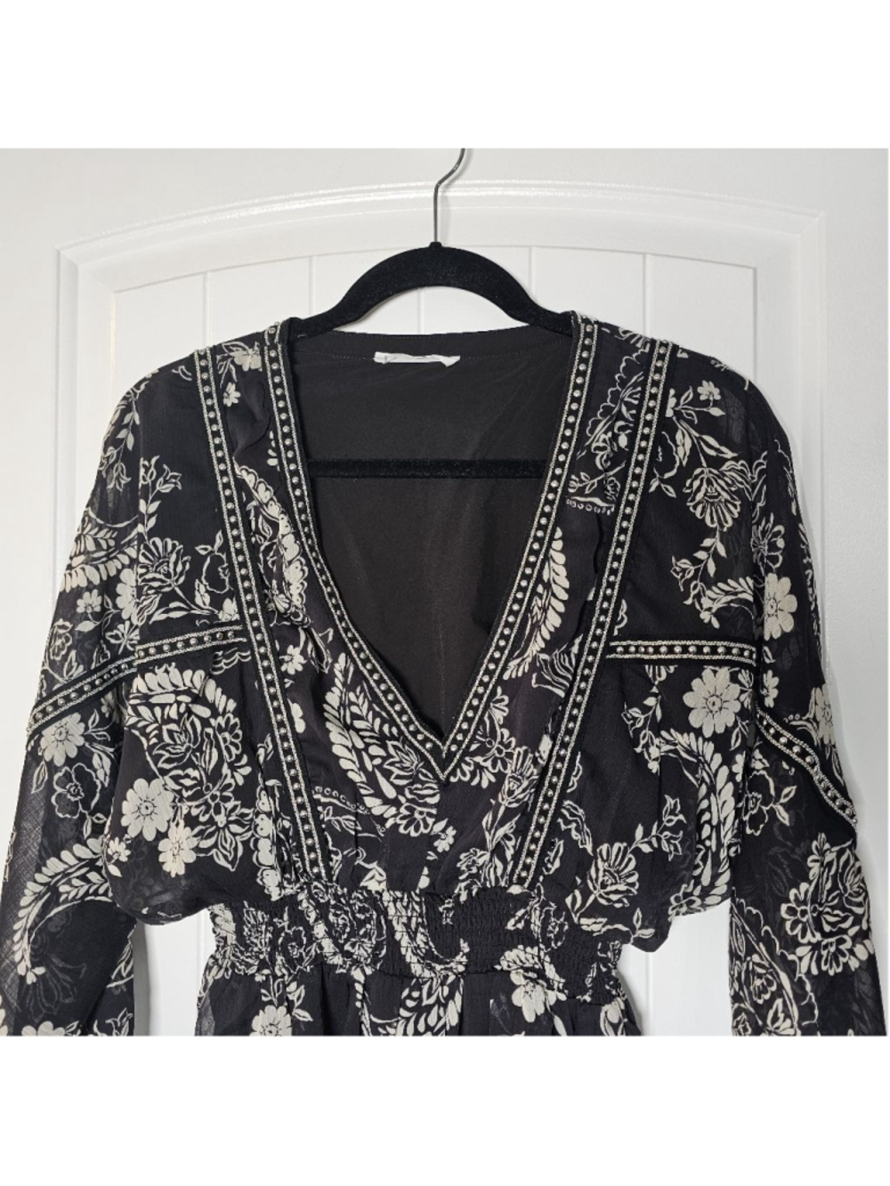 12th Tribe black, cream floral tunic short dress/long shirt - Picture 3 of 15